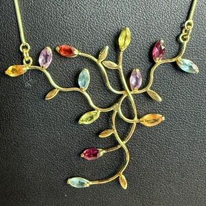 Elegant Multicolor Precious Gemstone Tree  Leaf Necklace